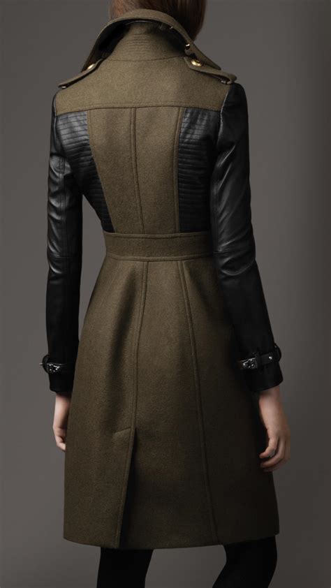 burberry wool coat with leather sleeves|Burberry wool coat women.